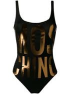Moschino Metallic Logo Print Swimsuit - Black