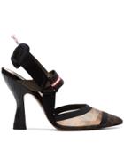 Fendi Brown, Black And Red Colibrì 105 Leather Slingbacks