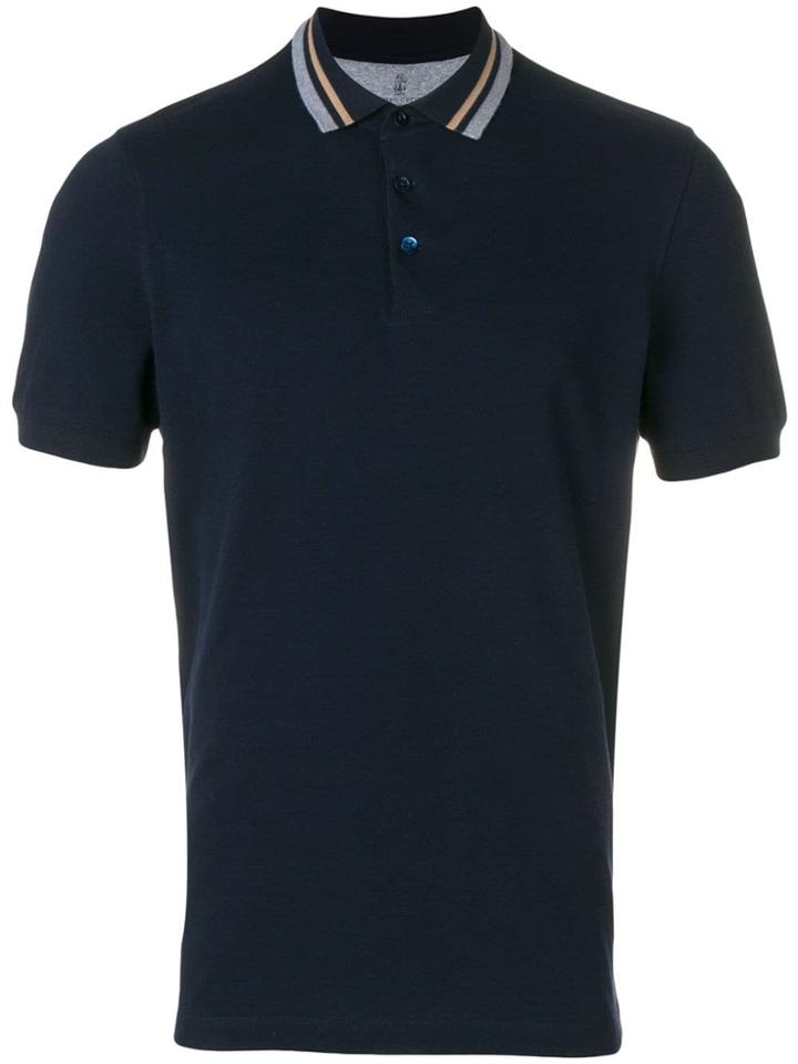 Brunello Cucinelli Striped Collar Polo Shirt - Blue