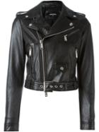 Dsquared2 Classic Biker Jacket, Women's, Size: 40, Black, Calf Leather/viscose/polyester/spandex/elastane