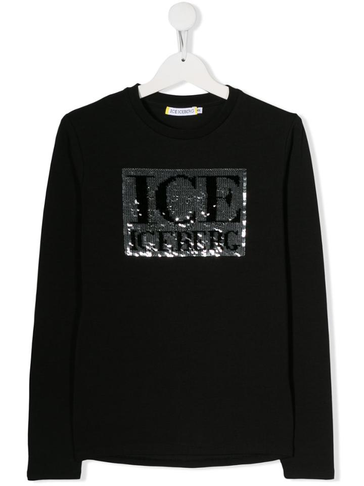 Iceberg Kids Sequin Panel Longsleeved T-shirt - Black