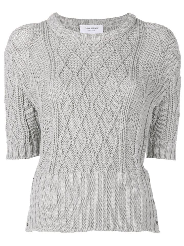 Thom Browne Floral Aran Cable Tee - Grey