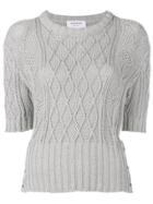 Thom Browne Floral Aran Cable Tee - Grey