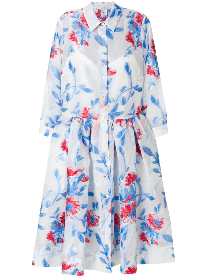 Sara Roka Floral Print Skater Dress - White