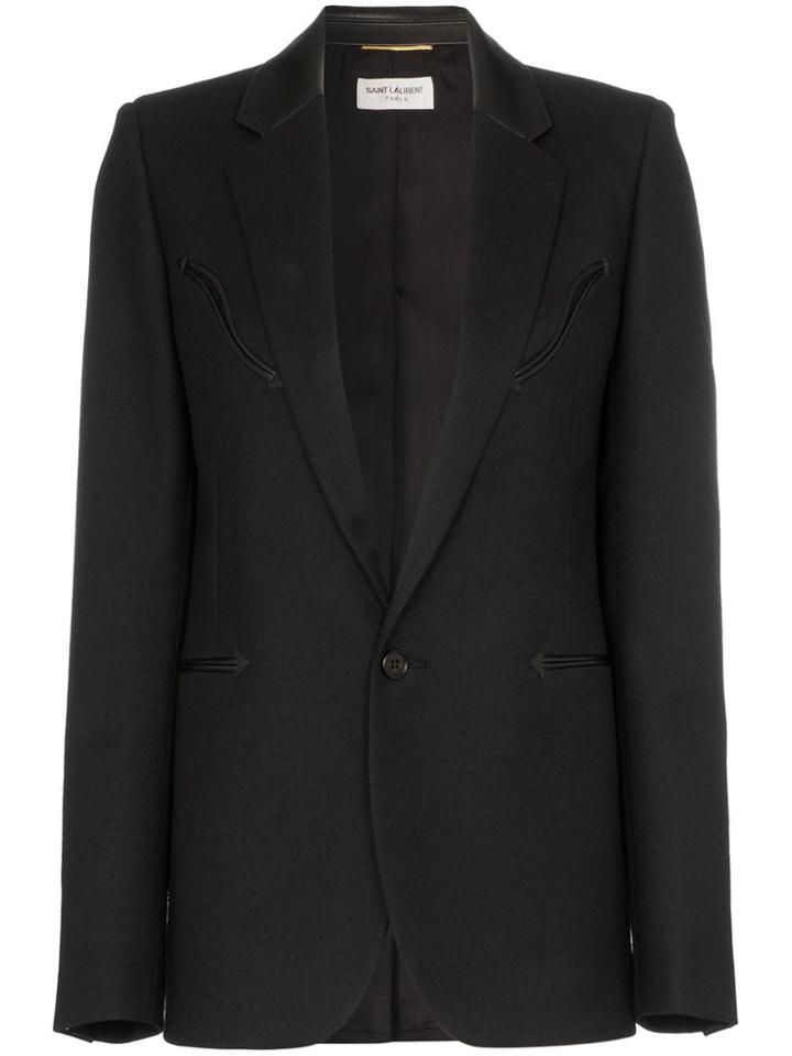 Saint Laurent Blazer With Leather Trims - Black