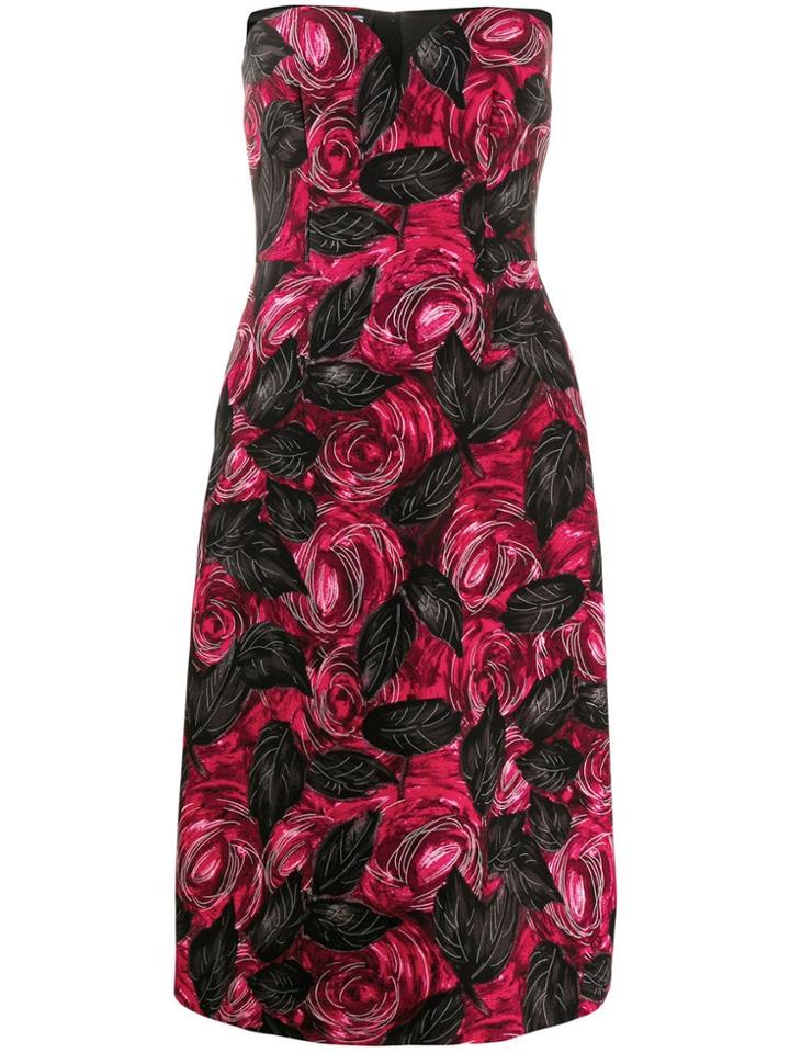 Prada Rose Print Midi Dress - Red