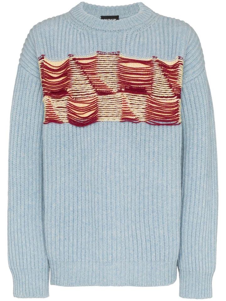 Calvin Klein 205w39nyc Embroidered Front Wool Jumper - Blue
