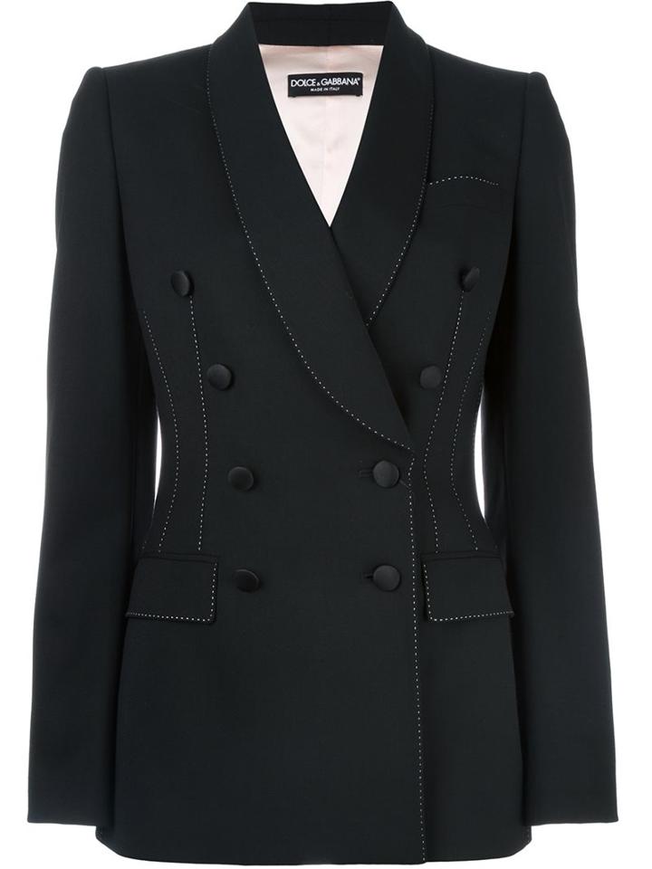 Dolce & Gabbana Double Breasted Blazer, Women's, Size: 42, Black, Silk/polyamide/spandex/elastane/virgin Wool
