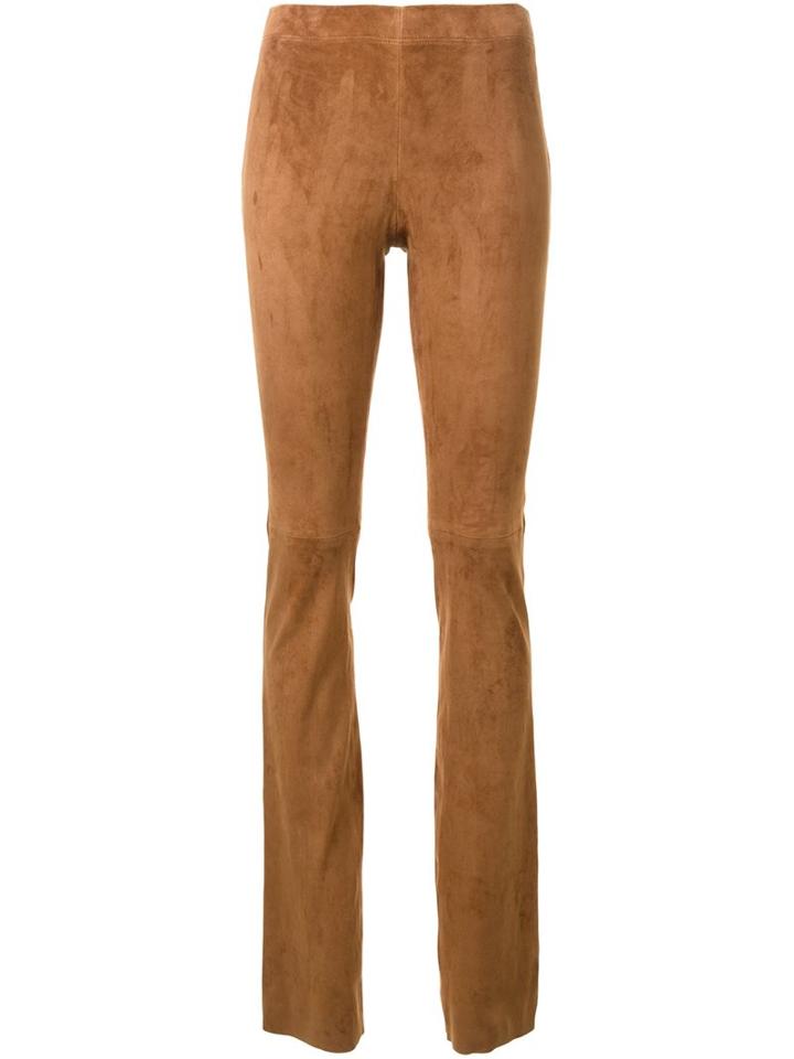 Joseph Slim-fit Long Leggings, Women's, Size: 40, Brown, Cotton/lamb Skin/spandex/elastane