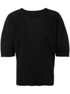 Homme Plissé Issey Miyake - Three-quarters Sleeve Ribbed T-shirt - Men - Polyester - S, Black, Polyester