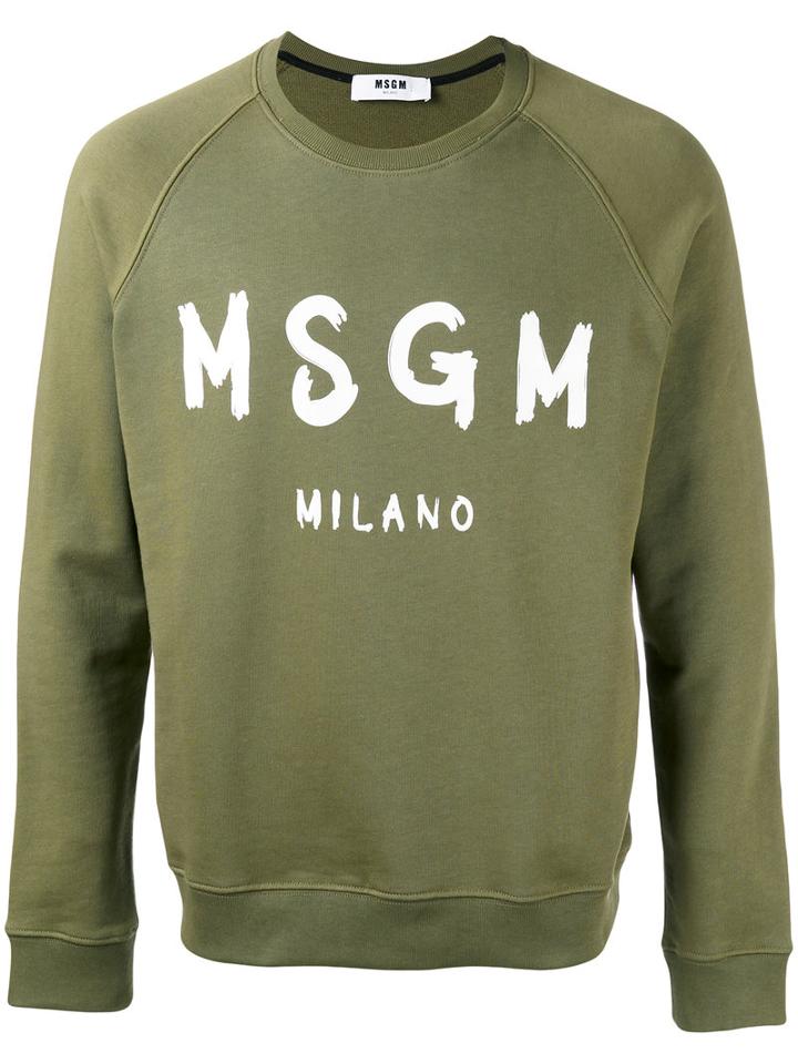Msgm Logo Sweatshirt, Men's, Size: Large, Green, Cotton