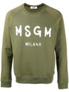 Msgm Logo Sweatshirt, Men's, Size: Large, Green, Cotton