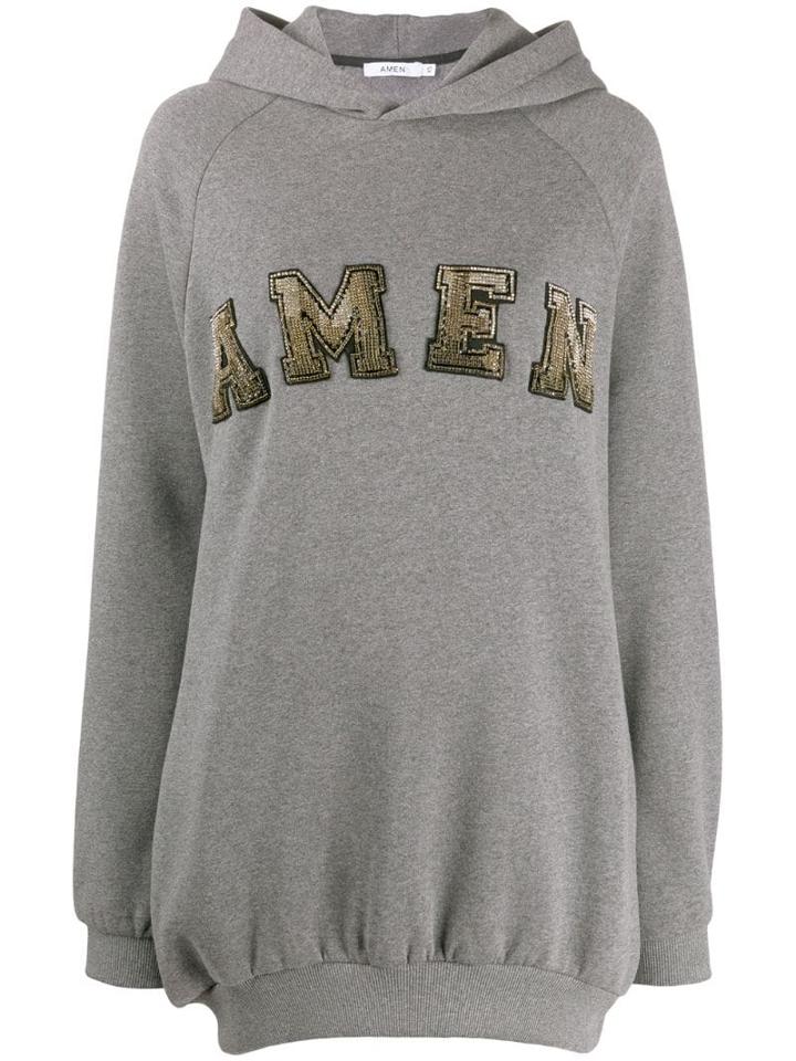 Amen Embellished Logo Hoodie - Grey