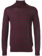 Closed Striped Roll Neck Jumper - Red
