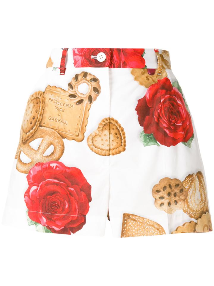 Dolce & Gabbana Cookie & Rose Print Shorts - White