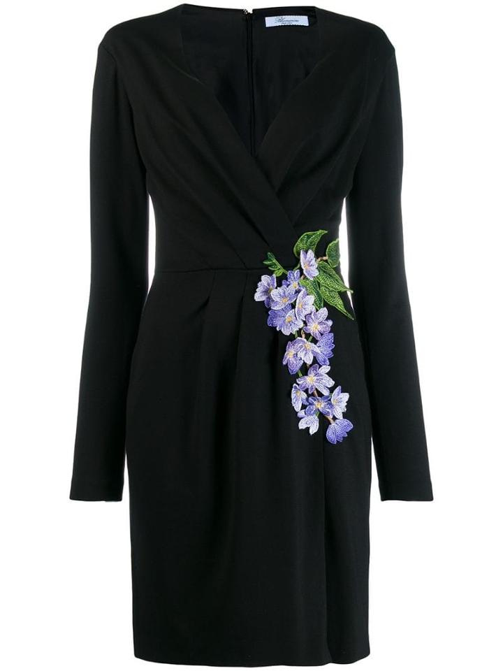 Blumarine Floral-embroidered Wrap Dress - Black