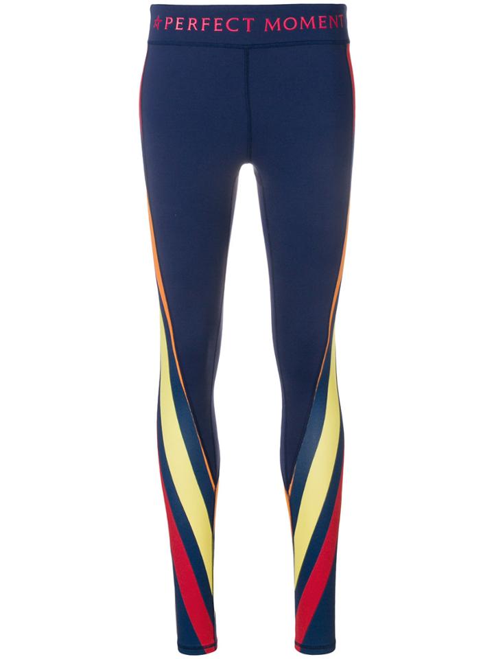 Perfect Moment Diagonal Stripes Leggings - Blue