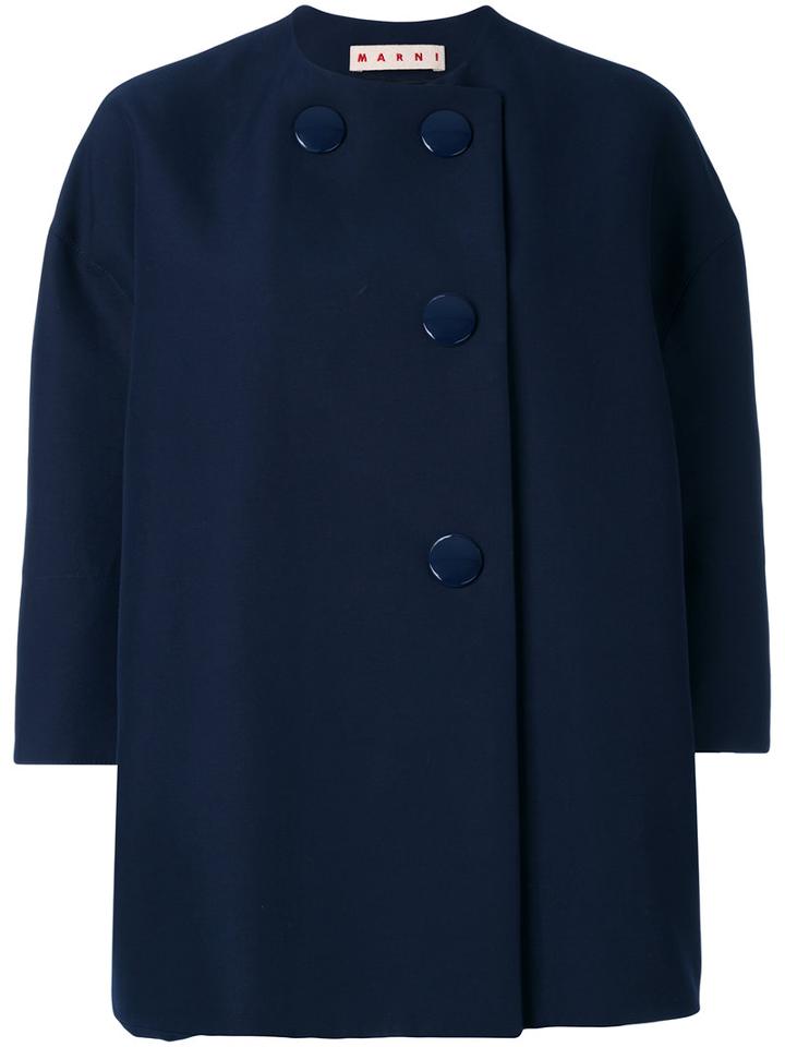 Marni - Three Quarter Sleeve Jacket - Women - Silk/cotton - 46, Blue, Silk/cotton