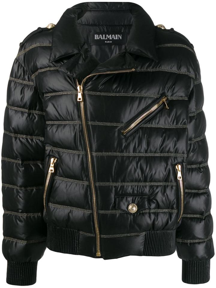 Balmain Cropped Quilted Coat - Black
