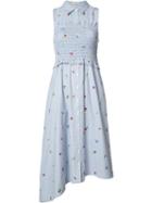 Suno Floral Embroidery Striped Dress, Women's, Size: 4, Blue, Cotton