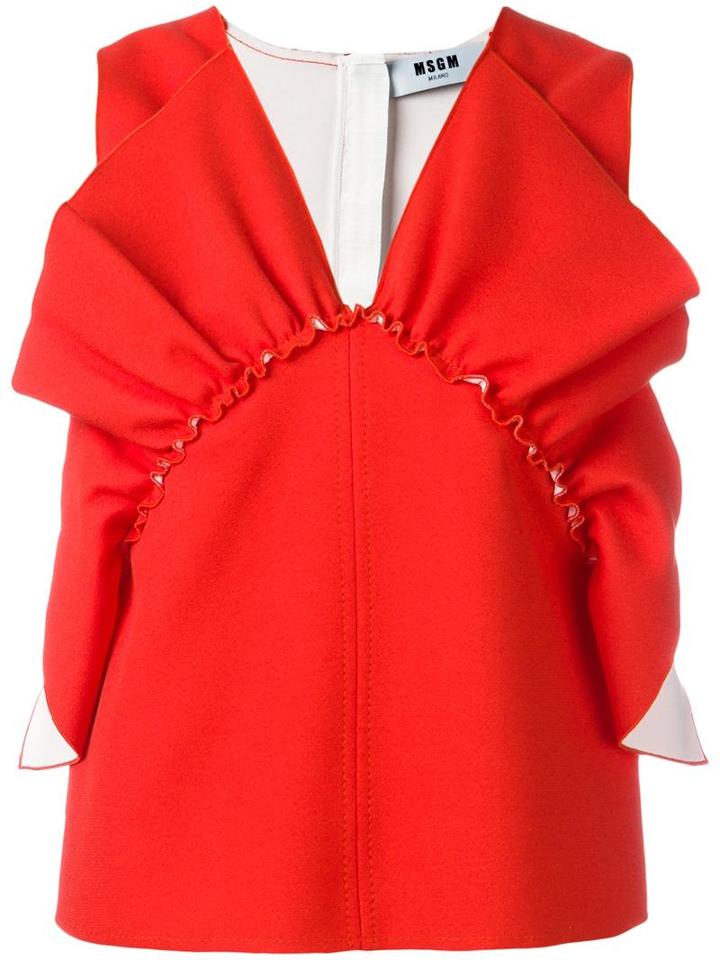 Msgm Ruffled Detail Tank, Women's, Size: 38, Red, Polyester/spandex/elastane/viscose