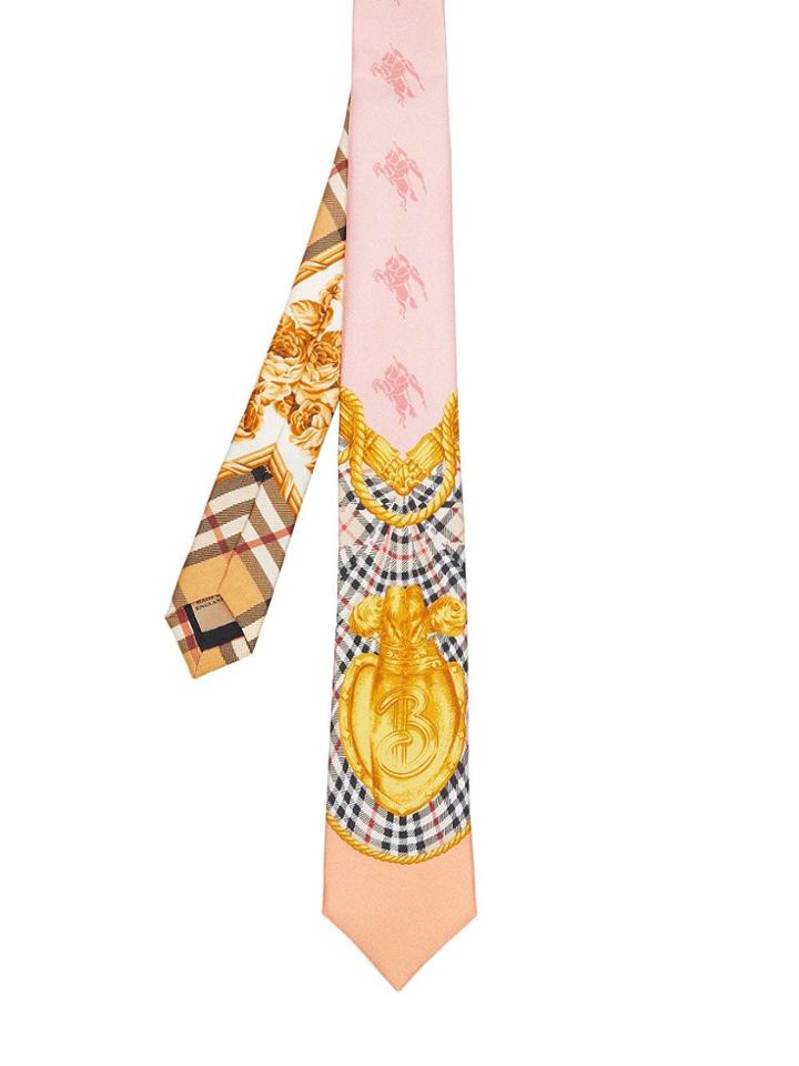 Burberry Slim Cut Archive Scarf Print Silk Tie - Pink