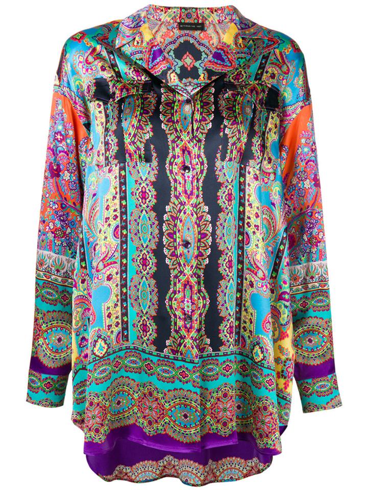 Etro Mixed Print Oversize Shirt - Blue