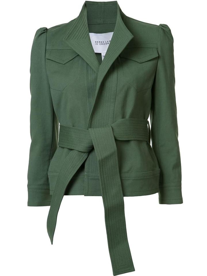 Derek Lam 10 Crosby Stand Collar Belted Jacket, Women's, Green, Cotton/other Fibers