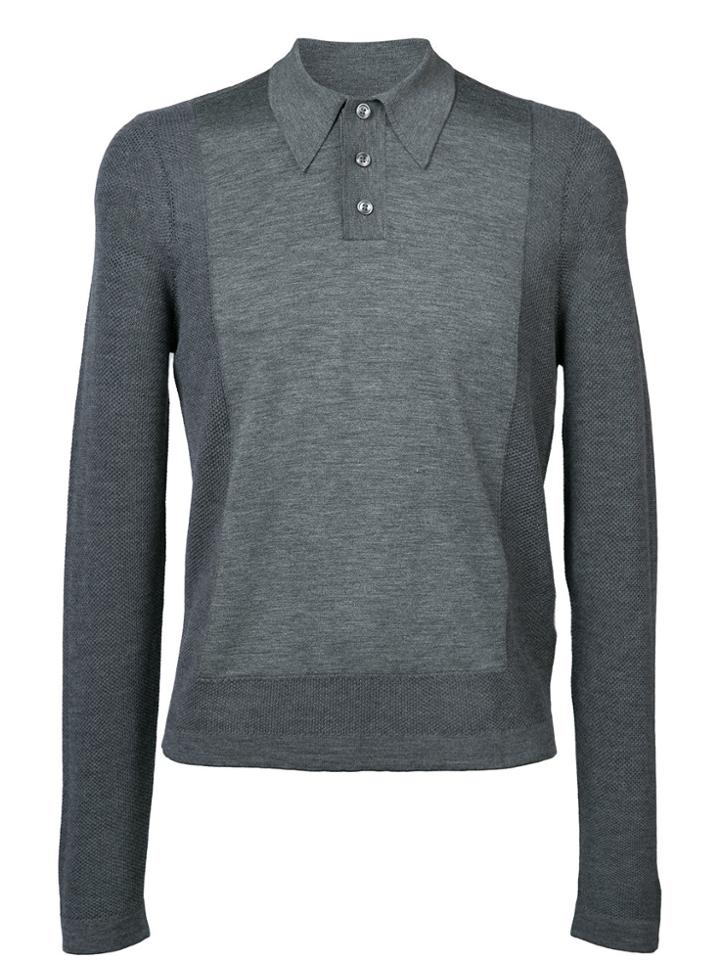 Maison Margiela Long Sleeve Knitted Polo Top - Grey