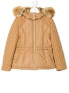 Chloé Kids - Fur Collar Quilted Coat - Kids - Polyester/polyester - 5 Yrs, Nude/neutrals