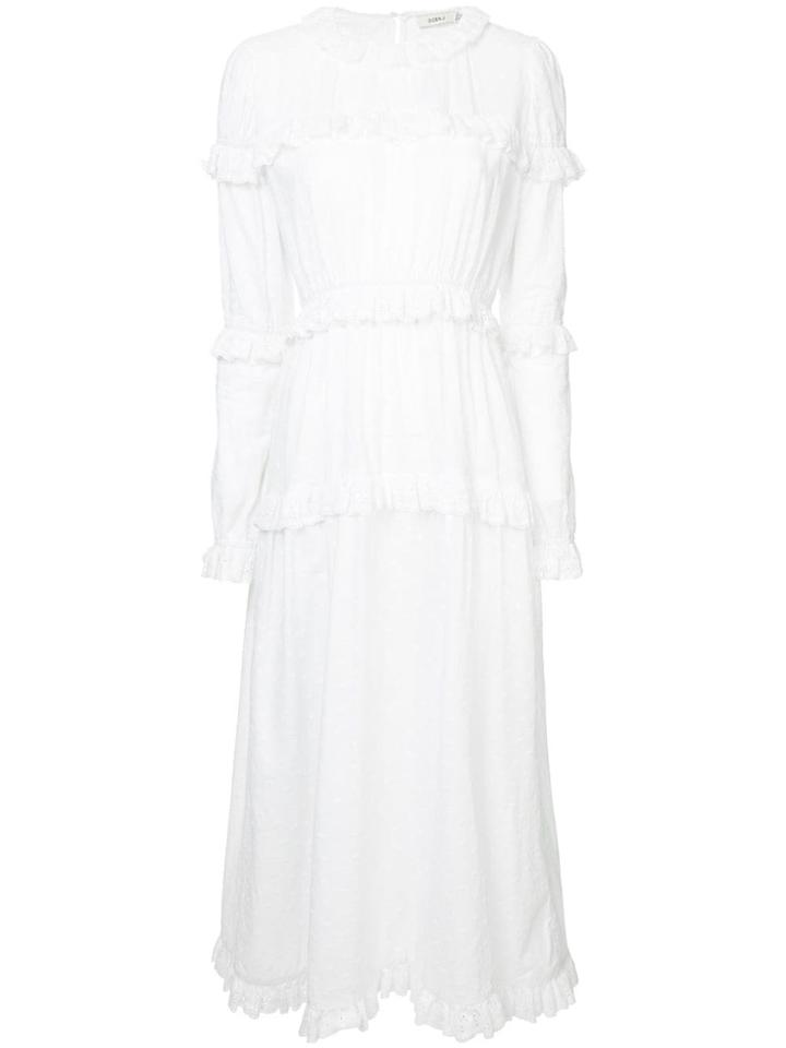 Goen.j Ruffled Broderie Anglaise Dress - White