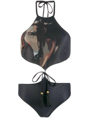Yes Master Wild Horse Cut-out Swimsuit - Black
