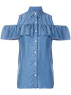 Michael Michael Kors Ruffled Cold-shoulder Shirt - Blue