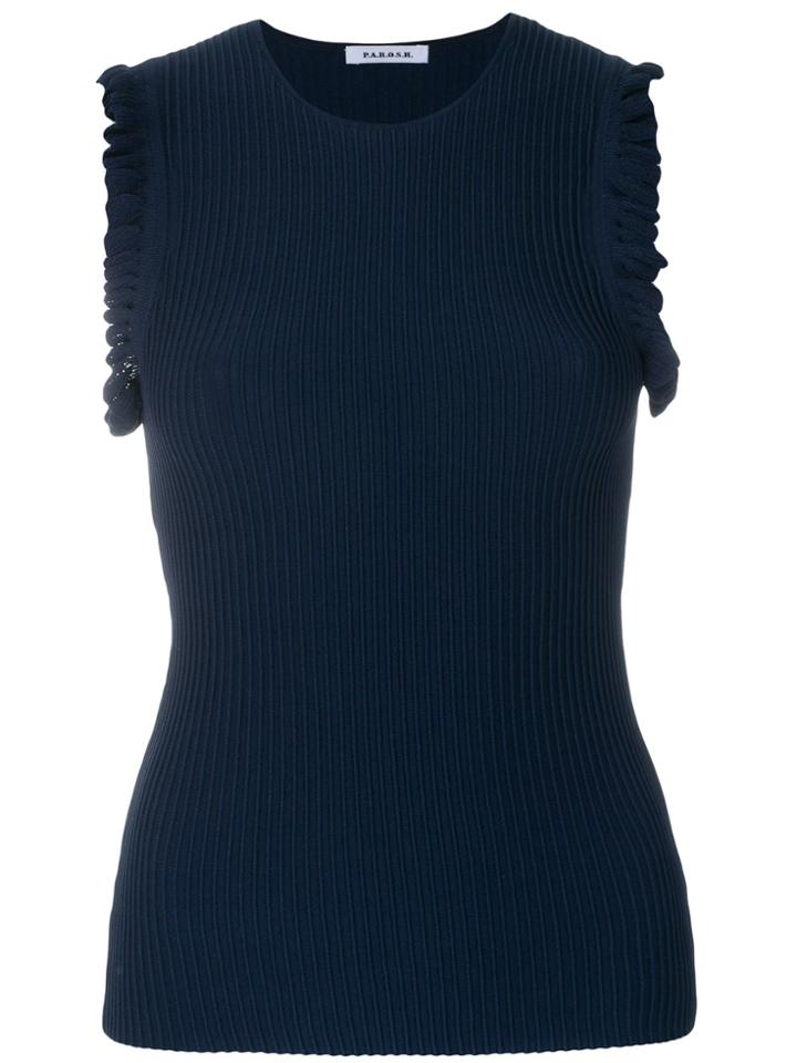 P.a.r.o.s.h. Ribbed Ruffle Tank Top - Blue