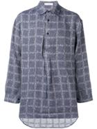 Jw Anderson Men's Navy Logo Grid Tunic Linen Shirt - Blue