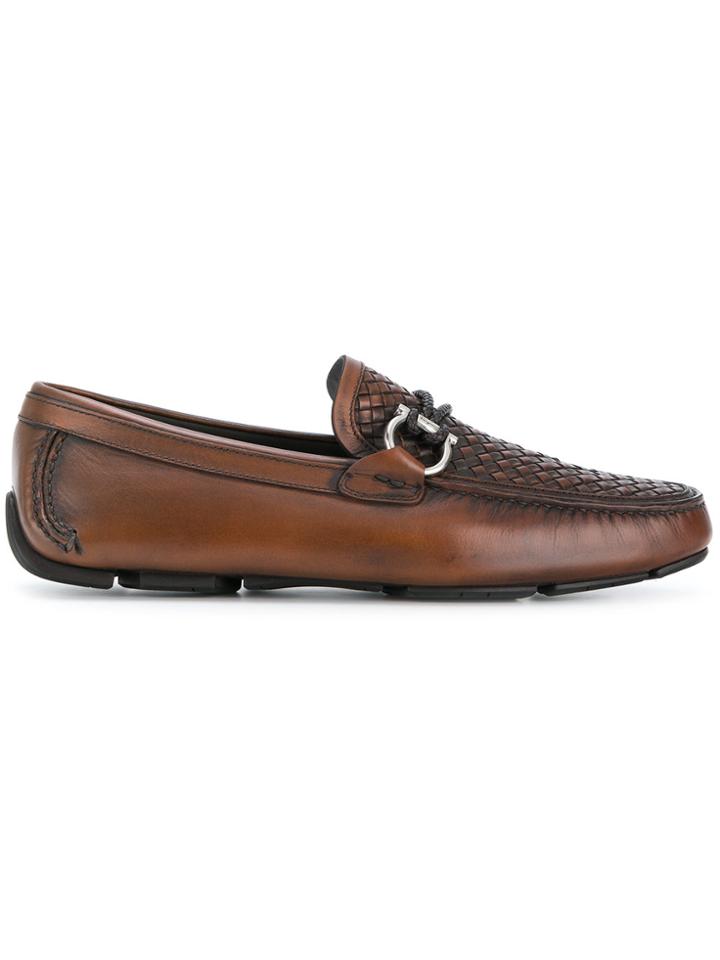 Salvatore Ferragamo Gancio Woven Loafers - Brown