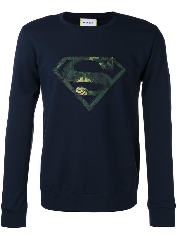 Iceberg Superman Patch Logo Sweatshirt, Men's, Size: Small, Blue, Polyamide/spandex/elastane/viscose/polyester