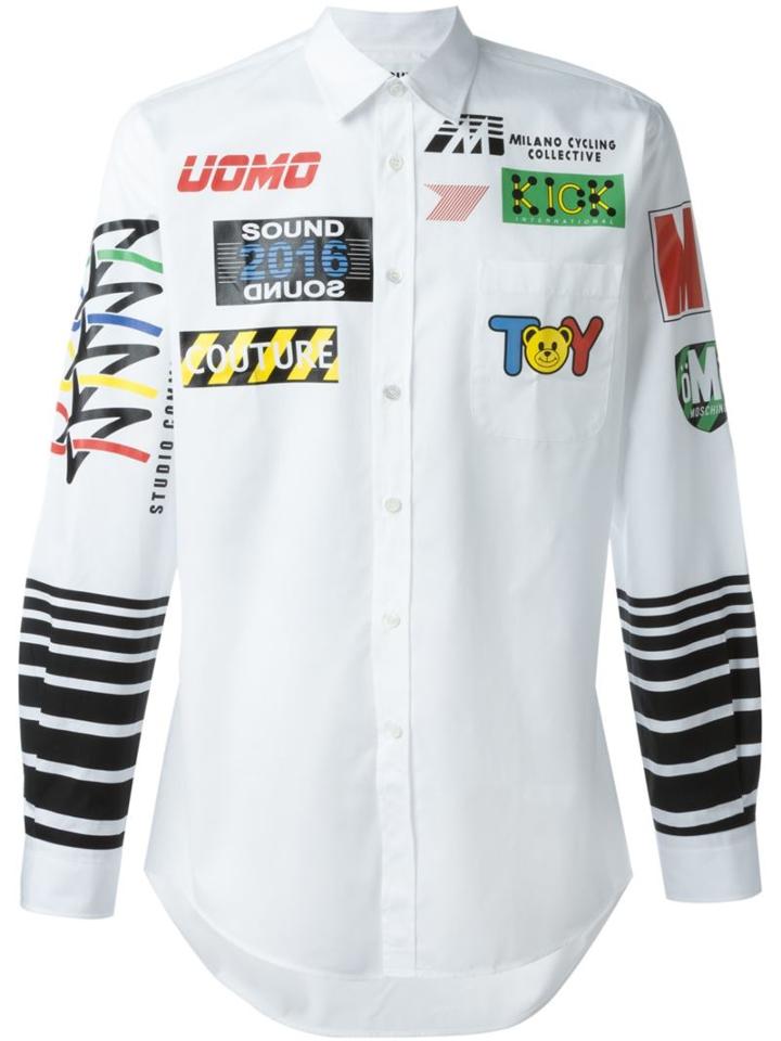 Moschino Racing Print Shirt, Men's, Size: 40, White, Cotton
