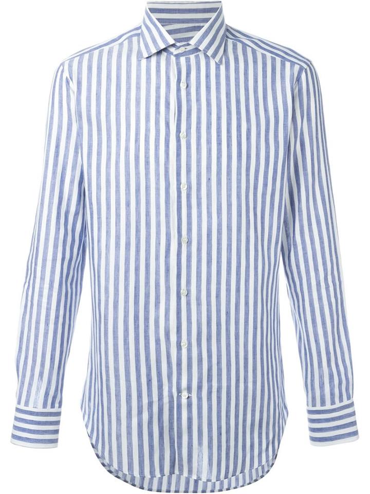 Etro Striped Shirt, Men's, Size: 44, Blue, Cotton/linen/flax