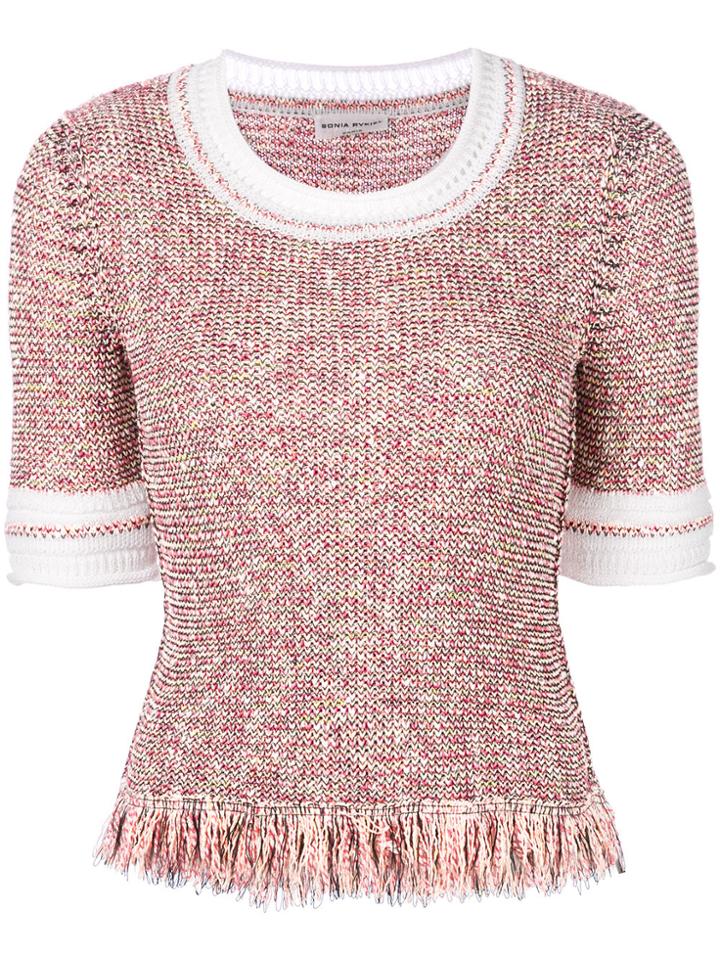 Sonia Rykiel Fringed Tweed Sweater - Pink & Purple