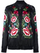 P.a.r.o.s.h. Rose Embroidered Bomber Jacket, Women's, Size: Medium, Black, Polyester
