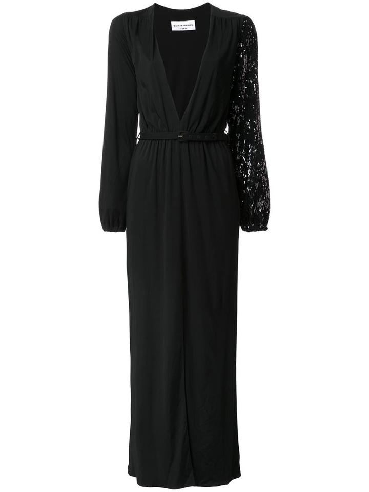 Sonia Rykiel Deep V-neck Belted Dress, Women's, Size: 36, Black, Viscose