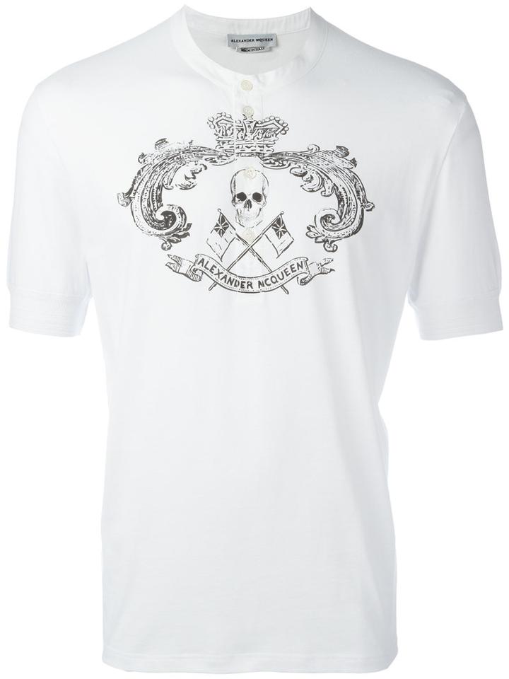 Alexander Mcqueen Skull Crest Henley Shirt, Men's, Size: Medium, White, Cotton
