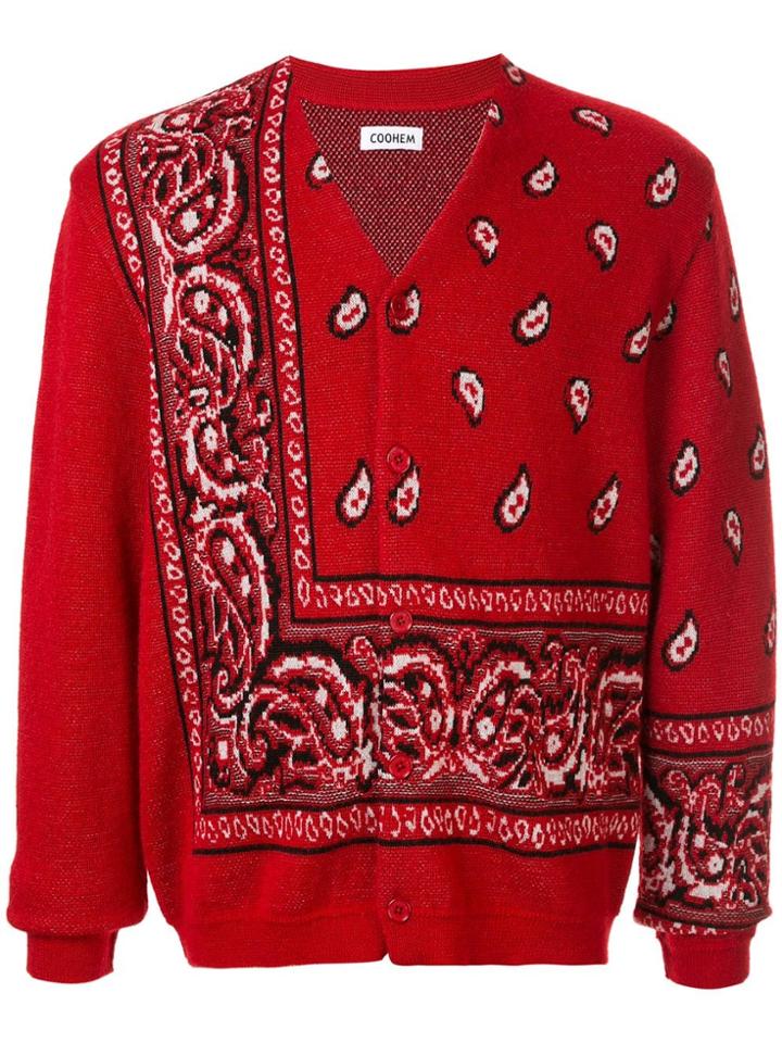 Coohem Bandana Jacquard Cardigan - Red