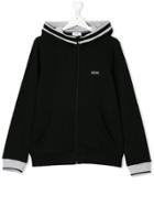Boss Kids Contrast-trim Zip-up Hoodie - Black