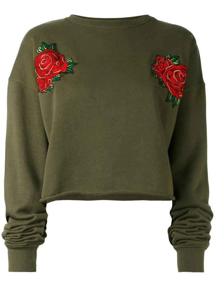 Each X Other - Rose Embroidered Cropped Sweatshirt - Women - Cotton - L, Green, Cotton