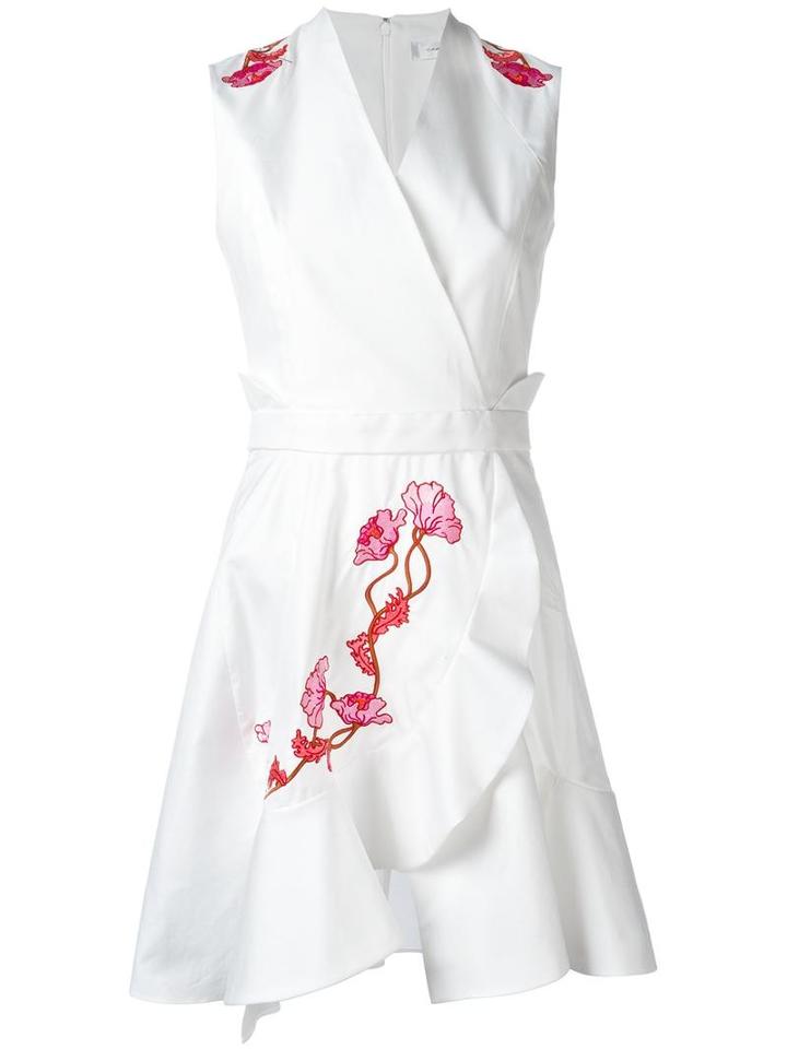 Carven Embroidered Flower Dress, Women's, Size: 42, White, Cotton/acetate/silk