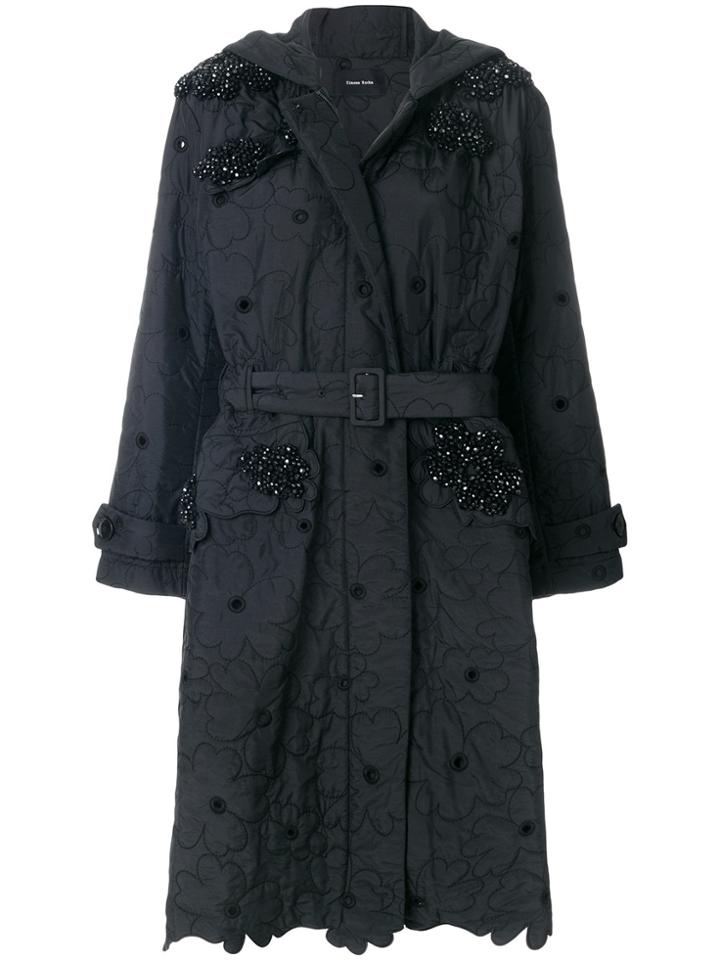 Simone Rocha Embellished Floral Quilted Coat - Black