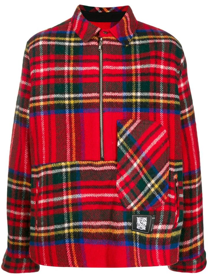 We11done Plaid Henley Sweatshirt - Red