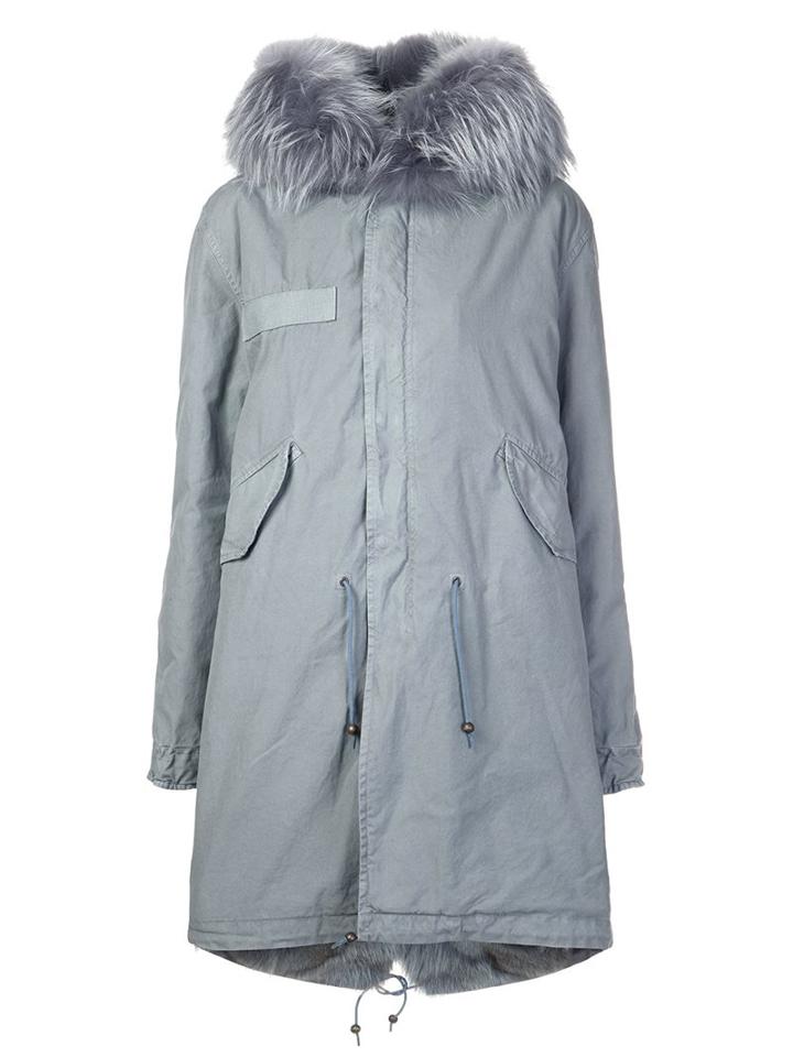 Mr & Mrs Italy Fur Collar Parka, Women's, Size: Small, Grey, Cotton/lamb Skin/coyote Fur